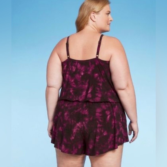 WOMEN'S High Neck Swim Romper with Pockets One Piece Swimsuit - Solid Burgandy - Picture 2 of 12